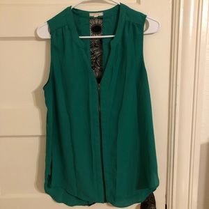 Emerald green blouse with black lace back